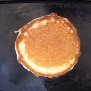 Due to temperature fluctuations and using a freshly oiled griddle, the first batch might come out uneven, but they still taste great! If you find your pancakes are browning before they are cooked through, turn down your heat to medium and cook a bit longer.